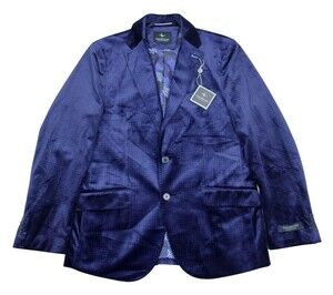 Tailorbyrd Velvet Dinner Jacket Mens 40 R Navy Check Sport Coat Blazer